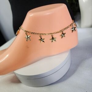 Gold Filled Anklet Figaro Chain With Star Charms Ankle Bracelet New